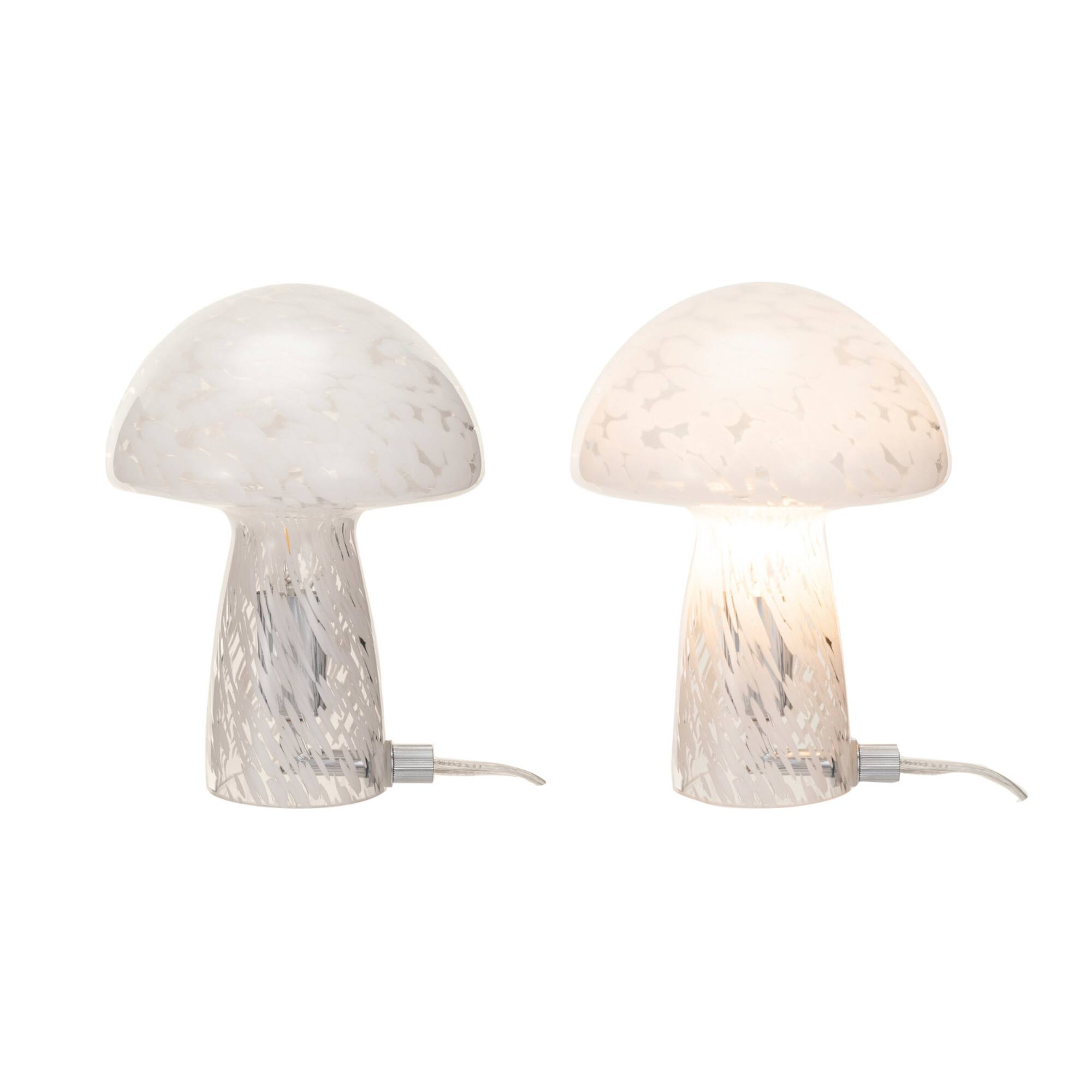 Hello Honey® 7.75" White Round Blown Glass Mushroom Shaped Table Lamp with Inline Switch